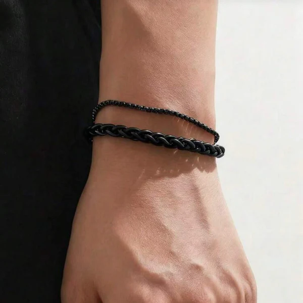 black_stainless_steel_double_chain_bracelet_for_men_in_Pakistan1